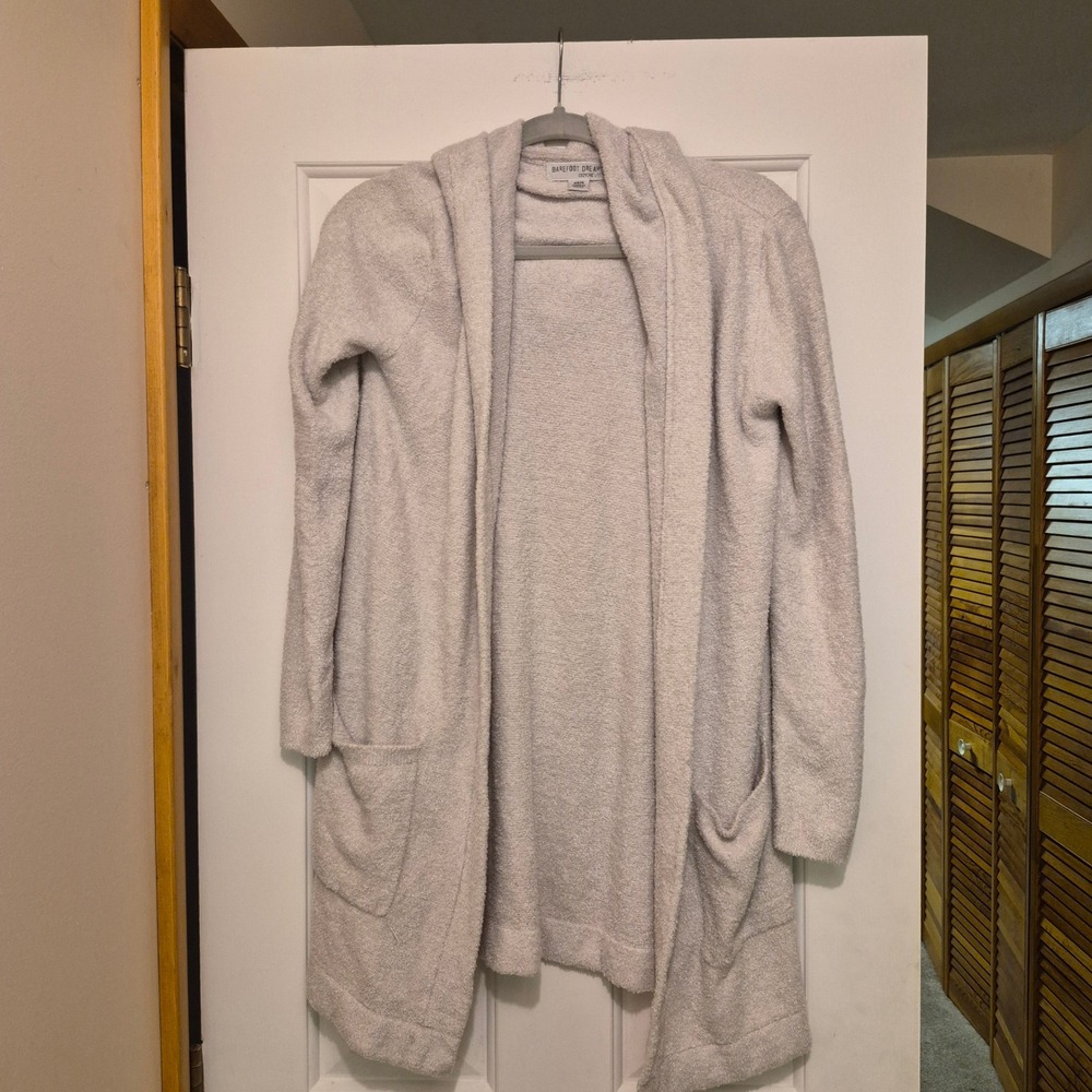 Barefoot Dreams CozyChic Lite Hooded Cardigan Silver Gray XS/S Style 480 Sweater